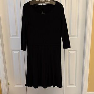 Talbots brand new chic black knit dress with pleated skirt